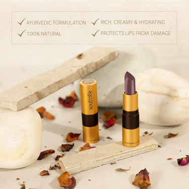 SoulTree Ayurvedic Lipstick - Colour Cocoa Rich 906, 4gm | Creamy Texture | Enriched with Organic Ghee & Almond Oil | Moistured & Nourished Lips | 4gm